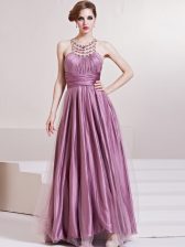  Lilac Zipper Scoop Beading and Ruching Homecoming Dress Taffeta Sleeveless