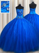 Low Price Tulle Sweetheart Sleeveless Lace Up Beading and Appliques 15 Quinceanera Dress in Royal Blue
