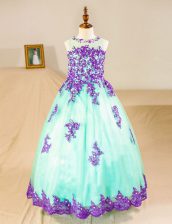  Scoop Sleeveless Zipper Flower Girl Dress Turquoise Tulle