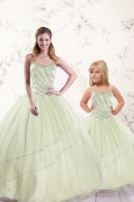  Sleeveless Floor Length Beading Lace Up Sweet 16 Dresses with Yellow Green