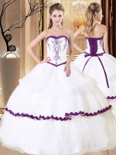  Floor Length White Quinceanera Dresses Organza Sleeveless Embroidery