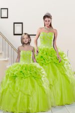 Admirable Sweetheart Sleeveless Ball Gown Prom Dress Floor Length Beading and Pick Ups Yellow Green Organza