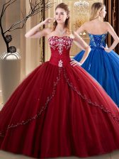  Sweetheart Sleeveless Lace Up Ball Gown Prom Dress Wine Red Tulle