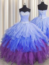 Fancy Sleeveless Zipper Floor Length Beading and Ruffles and Ruffled Layers and Sequins Quinceanera Gown