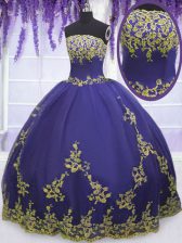 Dynamic Purple Strapless Zipper Appliques Sweet 16 Dresses Sleeveless