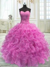  Lilac Lace Up Sweetheart Beading and Ruffles Quinceanera Dress Organza Sleeveless