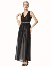 Glamorous Backless Chiffon Sleeveless Ankle Length Evening Dress and Beading and Pleated