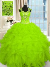 Attractive Floor Length Ball Gowns Cap Sleeves Sweet 16 Dresses Lace Up