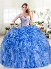 Lovely Blue 15 Quinceanera Dress Military Ball and Sweet 16 and Quinceanera with Beading and Ruffles Sweetheart Sleeveless Lace Up