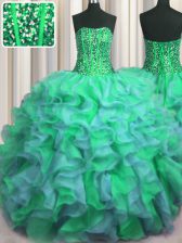  Visible Boning Beaded Bodice Floor Length Ball Gowns Sleeveless Multi-color Sweet 16 Dress Lace Up