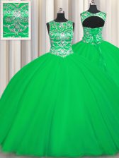 Admirable Scoop Green Lace Up 15th Birthday Dress Beading Sleeveless Floor Length