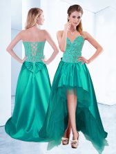 Flirting Turquoise A-line Beading Prom Party Dress Lace Up Taffeta Sleeveless High Low