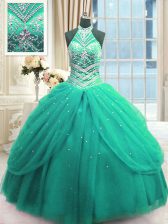 Amazing Turquoise Lace Up Quinceanera Dress Beading Sleeveless Floor Length
