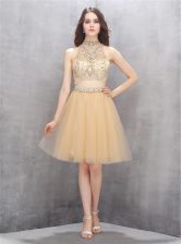  Tulle Sleeveless Knee Length Prom Evening Gown and Beading