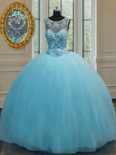 Charming Scoop Tulle Sleeveless Floor Length Sweet 16 Quinceanera Dress and Beading