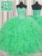 Beauteous Visible Boning Floor Length Green Quinceanera Dresses Sweetheart Sleeveless Lace Up