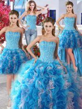 Discount Four Piece White and Baby Blue Sweetheart Lace Up Beading Quinceanera Gowns Sleeveless