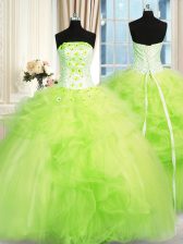 Graceful Beading and Ruffles Quince Ball Gowns Lace Up Sleeveless Floor Length