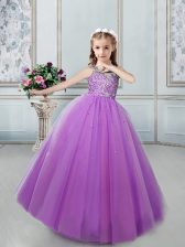 Cheap Lilac Scoop Neckline Beading Little Girls Pageant Dress Wholesale Sleeveless Lace Up