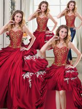  Four Piece Sweetheart Sleeveless Taffeta Quinceanera Dresses Beading and Appliques and Pick Ups Lace Up