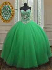  Green Ball Gowns Tulle Sweetheart Sleeveless Beading Floor Length Lace Up Ball Gown Prom Dress