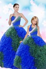  Multi-color Taffeta Lace Up Quinceanera Gowns Sleeveless Floor Length Sequins and Pick Ups