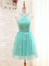  Aqua Blue Straps Lace Up Hand Made Flower Prom Evening Gown Sleeveless