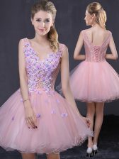  Mini Length Pink Prom Party Dress Organza Sleeveless Hand Made Flower