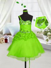  One Shoulder Neckline Beading and Hand Made Flower Teens Party Dress Sleeveless Lace Up