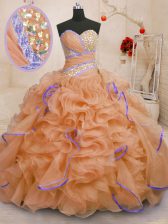 Orange Sweetheart Neckline Beading and Ruffles 15 Quinceanera Dress Sleeveless Lace Up