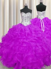 High Quality Floor Length Ball Gowns Sleeveless Purple Quince Ball Gowns Lace Up