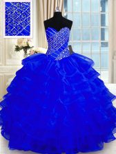 Top Selling Ruffled Floor Length Ball Gowns Sleeveless Royal Blue Ball Gown Prom Dress Lace Up