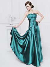  Ruching Prom Dresses Teal Lace Up Sleeveless Floor Length