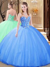 Charming Blue Sweetheart Lace Up Embroidery 15 Quinceanera Dress Sleeveless