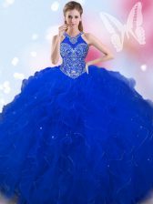 Popular Halter Top Royal Blue Lace Up Vestidos de Quinceanera Beading Sleeveless