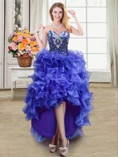 Sleeveless High Low Ruffles Lace Up Prom Dresses with Blue