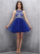 Cheap Scoop Mini Length Royal Blue Prom Party Dress Organza Sleeveless Beading