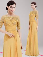 Simple Scoop Gold Half Sleeves Chiffon Zipper Prom Evening Gown for Prom