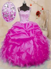  Organza Sleeveless Floor Length Quinceanera Dresses and Beading and Ruffles and Pick Ups
