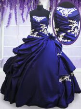  Blue Sleeveless Appliques and Pick Ups Floor Length 15th Birthday Dress