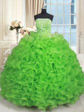 Sleeveless Lace Up Floor Length Beading and Ruffles Quinceanera Gowns