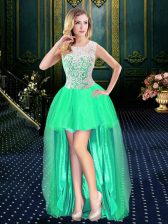 Nice Organza Scoop Sleeveless Clasp Handle Beading Homecoming Dress in Turquoise