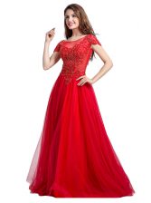Colorful Floor Length Side Zipper Coral Red for Prom and Party with Beading