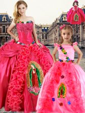  Coral Red Sweetheart Lace Up Beading and Embroidery and Ruffles Vestidos de Quinceanera Sleeveless