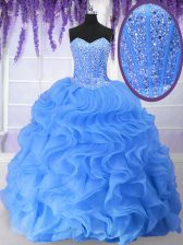  Blue Sweetheart Lace Up Ruffles and Sequins Sweet 16 Quinceanera Dress Sleeveless