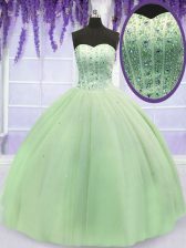 Sexy Sweetheart Sleeveless Quince Ball Gowns Floor Length Beading Yellow Green Tulle