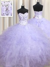 Artistic Beading and Ruffles Quinceanera Dresses Lavender Lace Up Sleeveless Floor Length