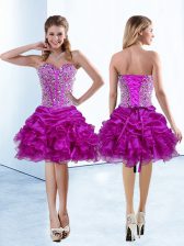 Designer Organza Sweetheart Sleeveless Lace Up Beading and Ruffles and Pick Ups Prom Gown in Fuchsia