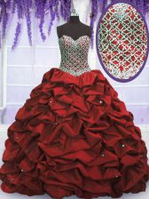  Sequins Pick Ups Ball Gowns Quinceanera Gowns Wine Red Sweetheart Taffeta Sleeveless Floor Length Lace Up