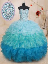  Beading and Ruffles Quinceanera Dresses Multi-color Lace Up Sleeveless
